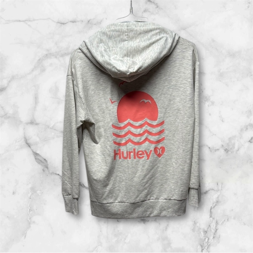 Hurley Gray Hoodie with orange sun Graphics girls size M 10/12